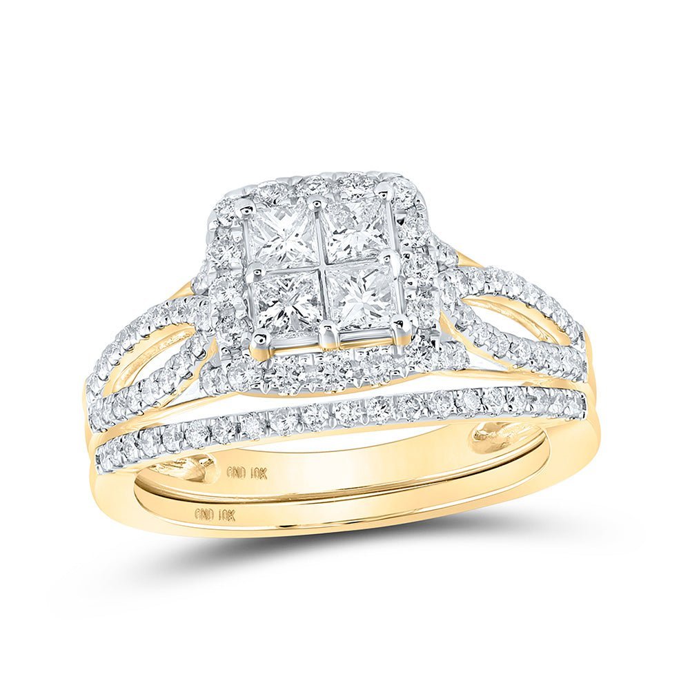 Captivating Love Story | 10kt Yellow Gold Princess Diamond Square Bridal Wedding Ring Band Set 1 Cttw - Splendid Jewellery