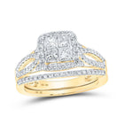 Captivating Love Story | 10kt Yellow Gold Princess Diamond Square Bridal Wedding Ring Band Set 1 Cttw - Splendid Jewellery