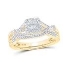 Captivating Love Story | 10kt Yellow Gold Princess Diamond Square Twist Bridal Wedding Ring Band Set 1/2 Cttw - Splendid Jewellery