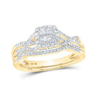 Captivating Love Story | 10kt Yellow Gold Princess Diamond Square Twist Bridal Wedding Ring Band Set 1/2 Cttw - Splendid Jewellery