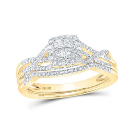 Captivating Love Story | 10kt Yellow Gold Princess Diamond Square Twist Bridal Wedding Ring Band Set 1/2 Cttw - Splendid Jewellery