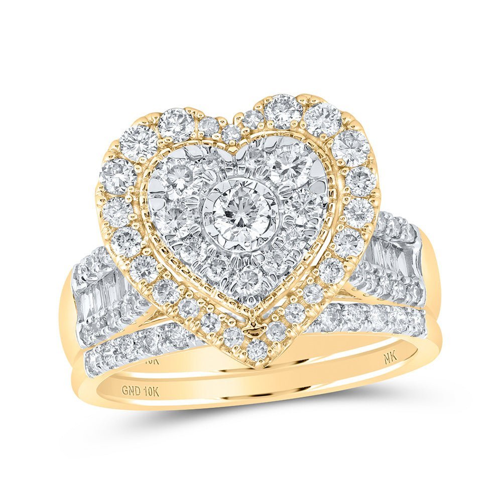 Captivating Love Story | 10kt Yellow Gold Round Diamond Heart Bridal Wedding Ring Band Set 1 - 1/4 Cttw | Splendid Jewellery - Splendid Jewellery