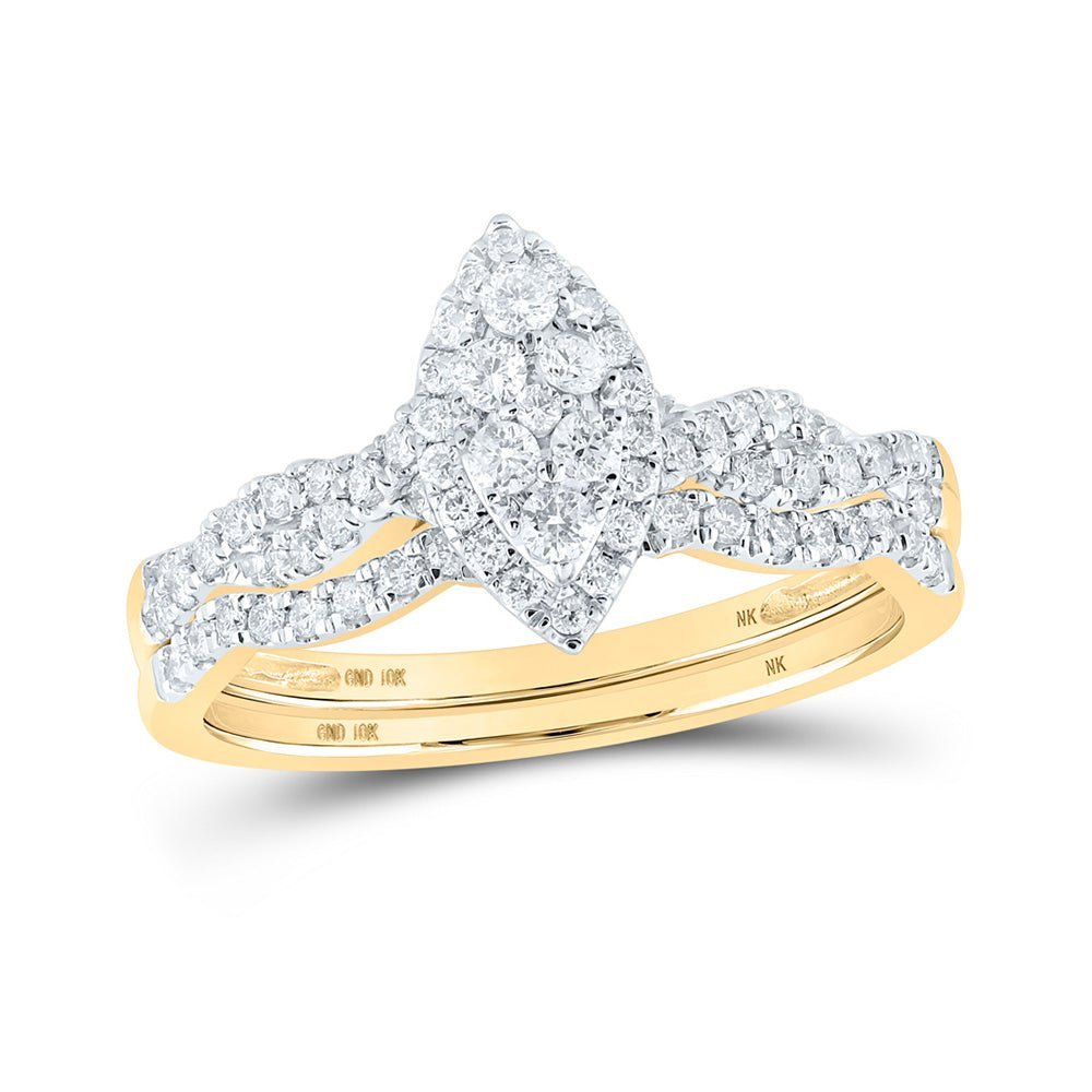 Captivating Love Story | 10kt Yellow Gold Round Diamond Marquise - shape Cluster Bridal Wedding Ring Band Set 1/2 Cttw | Splendid Jewellery - Splendid Jewellery
