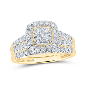 Captivating Love Story | 10kt Yellow Gold Round Diamond Square Bridal Wedding Ring Band Set 1 Cttw | Splendid Jewellery - Splendid Jewellery