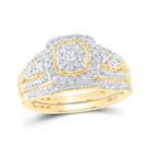 Captivating Love Story | 10kt Yellow Gold Round Diamond Square Cluster Bridal Wedding Ring Band Set 3/8 Cttw - Splendid Jewellery