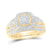 Load image into Gallery viewer, Captivating Love Story | 10kt Yellow Gold Round Diamond Square Cluster Bridal Wedding Ring Band Set 3/8 Cttw - Splendid Jewellery