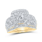 Captivating Love Story | 10kt Yellow Gold Round Diamond Square Halo Bridal Wedding Ring Band Set 2 Cttw - Splendid Jewellery