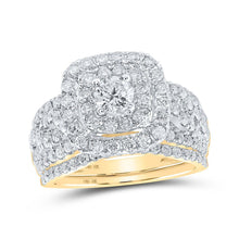 Load image into Gallery viewer, Captivating Love Story | 10kt Yellow Gold Round Diamond Square Halo Bridal Wedding Ring Band Set 2 Cttw - Splendid Jewellery