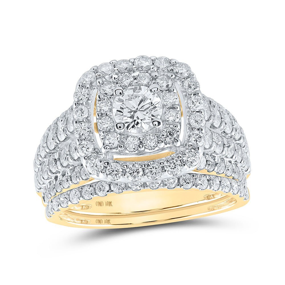 Captivating Love Story | 10kt Yellow Gold Round Diamond Square Halo Bridal Wedding Ring Band Set 2 Cttw - Splendid Jewellery