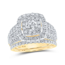 Load image into Gallery viewer, Captivating Love Story | 10kt Yellow Gold Round Diamond Square Halo Bridal Wedding Ring Band Set 2 Cttw - Splendid Jewellery