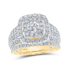 Captivating Love Story | 10kt Yellow Gold Round Diamond Square Halo Bridal Wedding Ring Band Set 2 Cttw - Splendid Jewellery