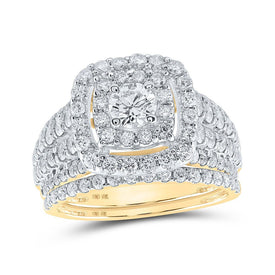 Captivating Love Story | 10kt Yellow Gold Round Diamond Square Halo Bridal Wedding Ring Band Set 2 Cttw - Splendid Jewellery