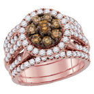 Captivating Love Story | 14kt Rose Gold Womens Round Brown Diamond Bridal Wedding Ring Band Set 3 Cttw - Splendid Jewellery