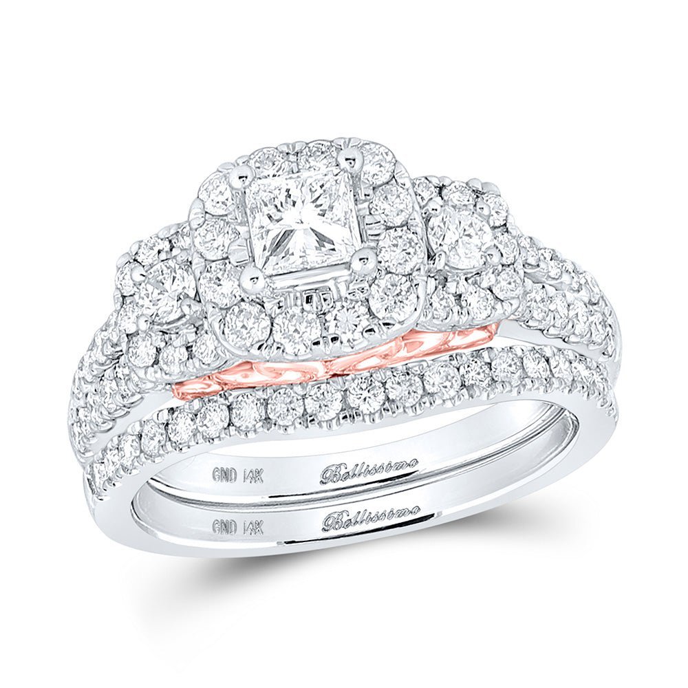 Captivating Love Story 14kt Two - tone Gold Princess Diamond Halo Bridal Wedding Ring Band Set 1 - 1/2 Cttw - Splendid Jewellery