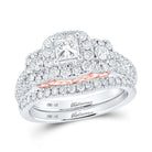 Captivating Love Story 14kt Two - tone Gold Princess Diamond Halo Bridal Wedding Ring Band Set 1 - 1/2 Cttw - Splendid Jewellery