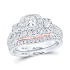 Captivating Love Story 14kt Two - tone Gold Princess Diamond Halo Bridal Wedding Ring Band Set 1 - 1/2 Cttw - Splendid Jewellery