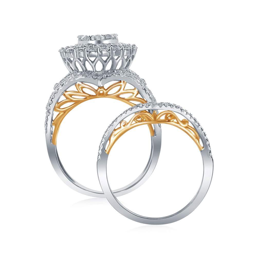 Captivating Love Story: 14kt Two - tone Gold Round Diamond Bridal Wedding Ring Band Set 3 Cttw - Splendid Jewellery