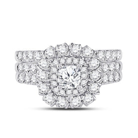 Captivating Love Story 14kt White Gold Diamond Bridal Wedding Ring Band Set - Front View