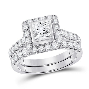 Captivating Love Story | 14kt White Gold Princess Diamond Bridal Wedding Ring Band Set 2 Cttw - Splendid Jewellery