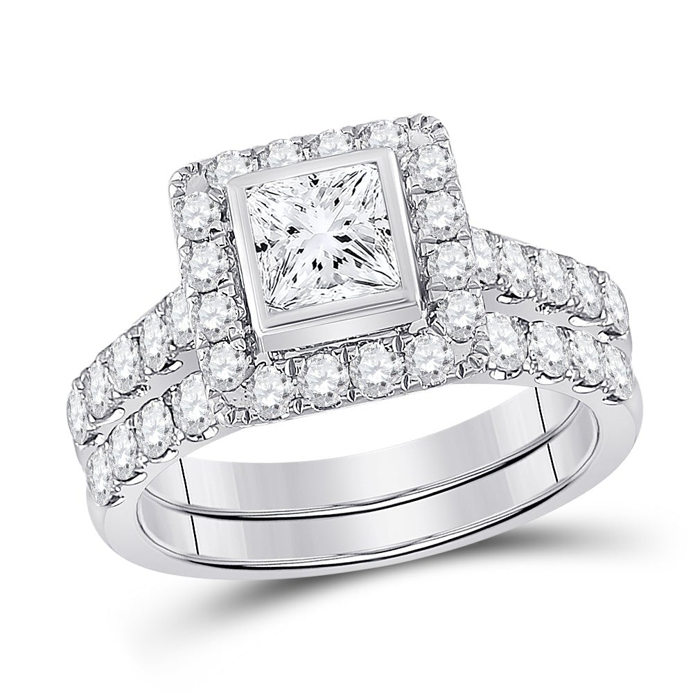 Captivating Love Story | 14kt White Gold Princess Diamond Bridal Wedding Ring Band Set 2 Cttw - Splendid Jewellery