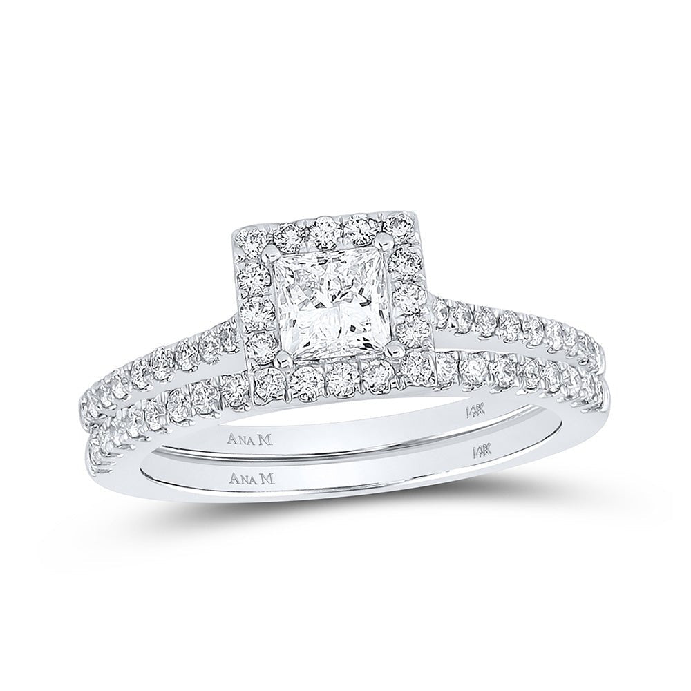 Captivating Love Story | 14kt White Gold Princess Diamond Square Halo Bridal Wedding Ring Band Set 1 Cttw | Splendid Jewellery - Splendid Jewellery