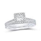 Captivating Love Story | 14kt White Gold Princess Diamond Square Halo Bridal Wedding Ring Band Set 1 Cttw | Splendid Jewellery - Splendid Jewellery