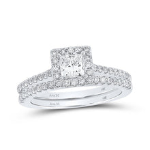 Load image into Gallery viewer, Captivating Love Story | 14kt White Gold Princess Diamond Square Halo Bridal Wedding Ring Band Set 1 Cttw | Splendid Jewellery - Splendid Jewellery