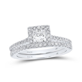 Captivating Love Story | 14kt White Gold Princess Diamond Square Halo Bridal Wedding Ring Band Set 1 Cttw | Splendid Jewellery - Splendid Jewellery