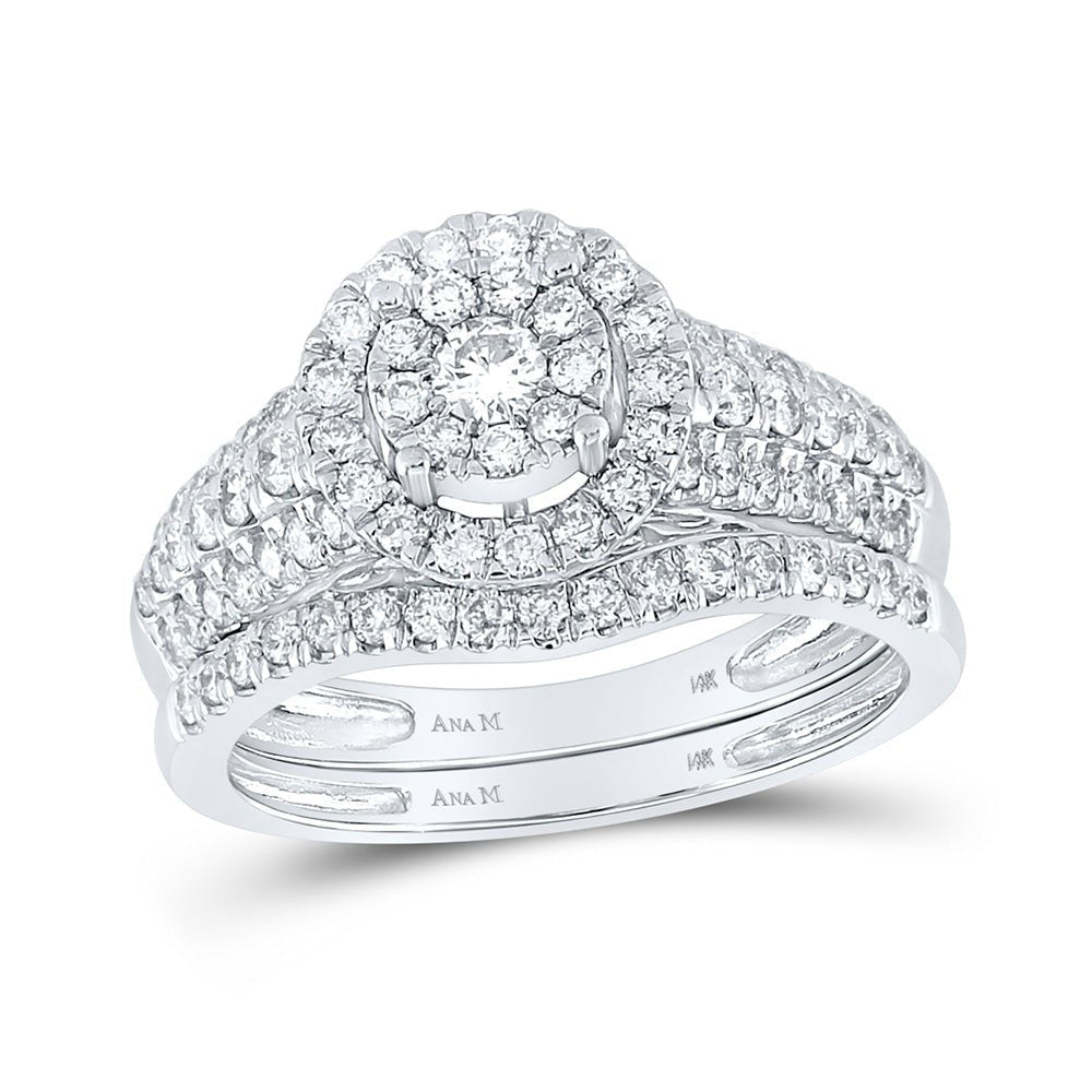 Captivating Love Story | 14kt White Gold Round Diamond Cluster Halo Bridal Wedding Ring Band Set 1 Cttw - Splendid Jewellery