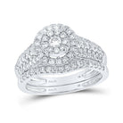 Captivating Love Story | 14kt White Gold Round Diamond Cluster Halo Bridal Wedding Ring Band Set 1 Cttw - Splendid Jewellery