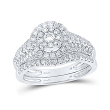 Load image into Gallery viewer, Captivating Love Story | 14kt White Gold Round Diamond Cluster Halo Bridal Wedding Ring Band Set 1 Cttw - Splendid Jewellery