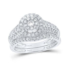 Captivating Love Story | 14kt White Gold Round Diamond Cluster Halo Bridal Wedding Ring Band Set 1 Cttw - Splendid Jewellery