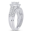 Captivating Love Story | 14kt White Gold Round Diamond Cluster Halo Bridal Wedding Ring Band Set 1 Cttw - Splendid Jewellery