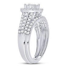 Load image into Gallery viewer, Captivating Love Story | 14kt White Gold Round Diamond Cluster Halo Bridal Wedding Ring Band Set 1 Cttw - Splendid Jewellery