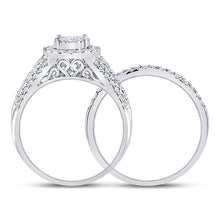 Load image into Gallery viewer, Captivating Love Story | 14kt White Gold Round Diamond Cluster Halo Bridal Wedding Ring Band Set 1 Cttw - Splendid Jewellery