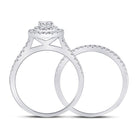 Captivating Love Story | 14kt White Gold Round Diamond Halo Bridal Wedding Ring Band Set 1 Cttw - Splendid Jewellery