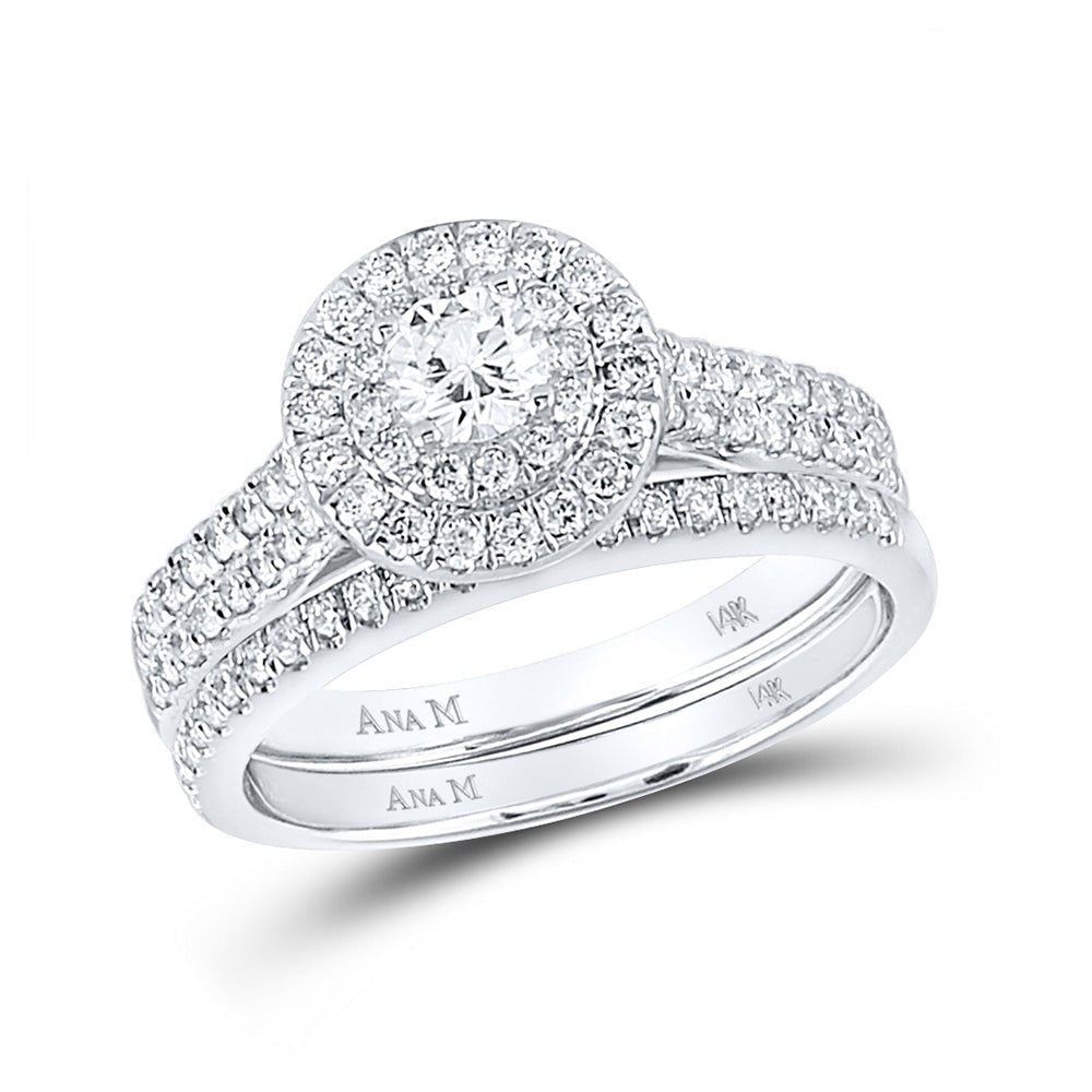 Captivating Love Story | 14kt White Gold Round Diamond Halo Bridal Wedding Ring Band Set 1 Cttw - Splendid Jewellery