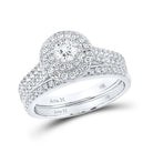 Captivating Love Story | 14kt White Gold Round Diamond Halo Bridal Wedding Ring Band Set 1 Cttw - Splendid Jewellery