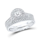 Captivating Love Story | 14kt White Gold Round Diamond Halo Bridal Wedding Ring Band Set 1 Cttw - Splendid Jewellery