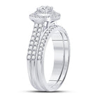 Captivating Love Story | 14kt White Gold Round Diamond Halo Bridal Wedding Ring Band Set 1 Cttw - Splendid Jewellery