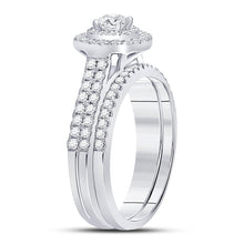 Load image into Gallery viewer, Captivating Love Story | 14kt White Gold Round Diamond Halo Bridal Wedding Ring Band Set 1 Cttw - Splendid Jewellery