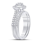 Captivating Love Story | 14kt White Gold Round Diamond Halo Bridal Wedding Ring Band Set 1 Cttw - Splendid Jewellery