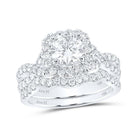 Captivating Love Story | 14kt White Gold Round Diamond Halo Bridal Wedding Ring Band Set 2 Cttw - Splendid Jewellery