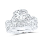 Captivating Love Story | 14kt White Gold Round Diamond Halo Bridal Wedding Ring Band Set 2 Cttw - Splendid Jewellery