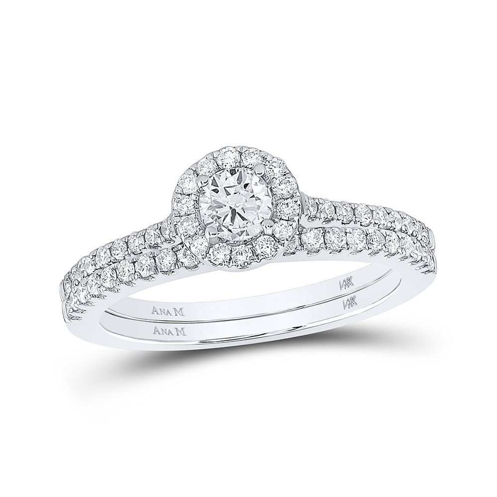 Captivating Love Story | 14kt White Gold Round Diamond Halo Bridal Wedding Ring Band Set 7/8 Cttw | Splendid Jewellery - Splendid Jewellery
