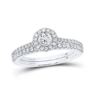 Captivating Love Story | 14kt White Gold Round Diamond Halo Bridal Wedding Ring Band Set 7/8 Cttw | Splendid Jewellery - Splendid Jewellery