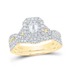 Captivating Love Story | 14kt Yellow Gold Emerald Diamond Halo Bridal Wedding Ring Band Set 1 Cttw - Splendid Jewellery