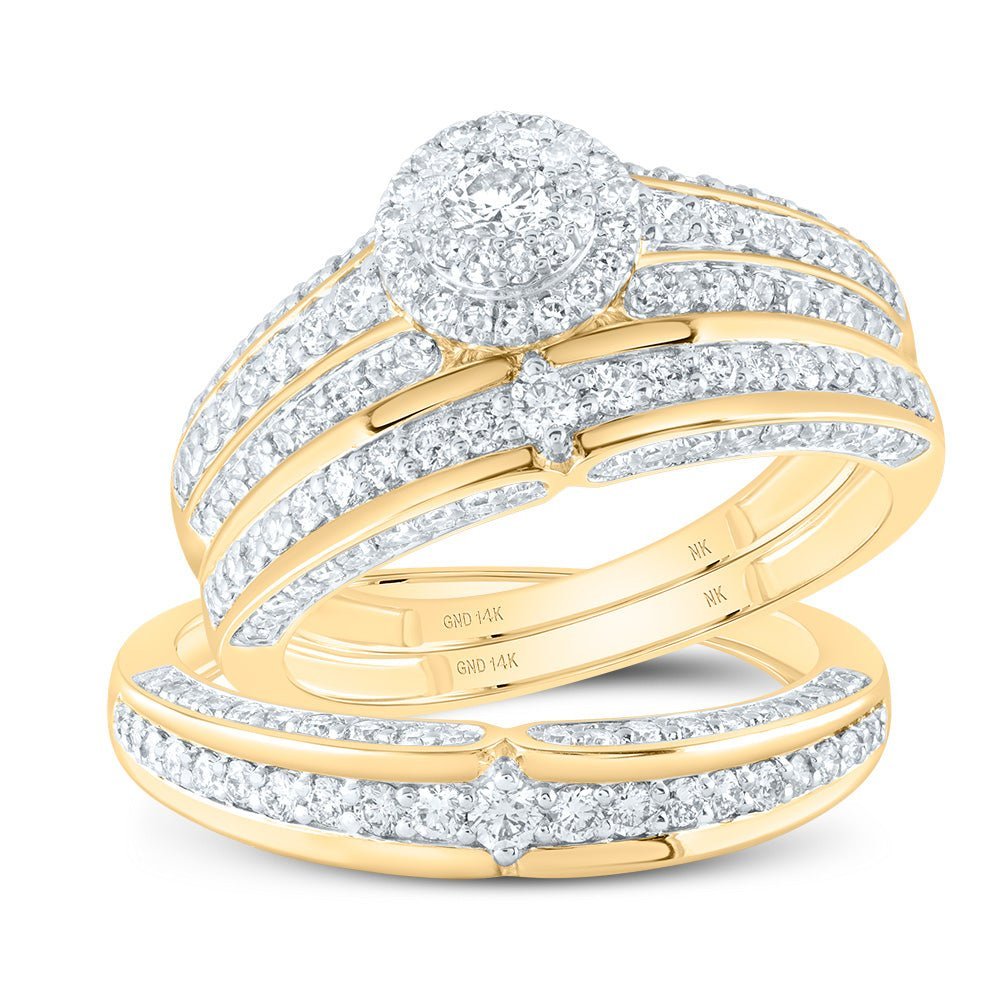 Captivating Love Story | Luxurious 10kt Yellow Gold His Hers Round Diamond Halo Matching Wedding Set 1 - 3/4 Cttw - Splendid Jewellery