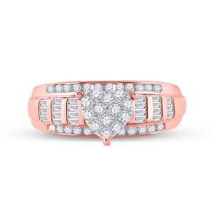 Captivating Love's Embrace 10kt Rose Gold Baguette Diamond Heart Bridal Wedding Engagement Ring - Splendid Jewellery