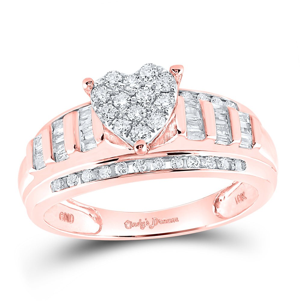 Captivating Love's Embrace 10kt Rose Gold Baguette Diamond Heart Bridal Wedding Engagement Ring - Splendid Jewellery